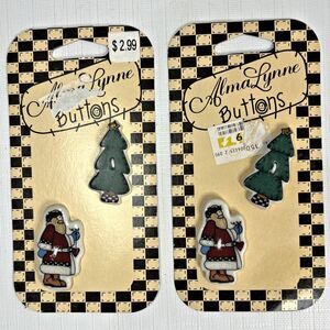 Alma Lynne Ceramic Christmas Buttons Santa Tree 1997 Vintage Lot 2 Primitive